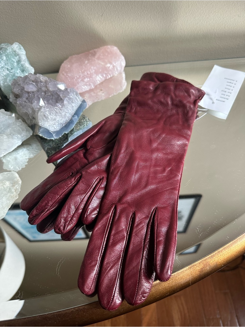 Burgundy Genuine Leather Gloves Cashmere Lined